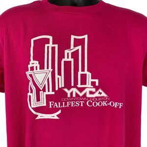 Vintage 80s Houston YMCA Cook Off T Shirt Texas Made In USA Tee Pink L Large